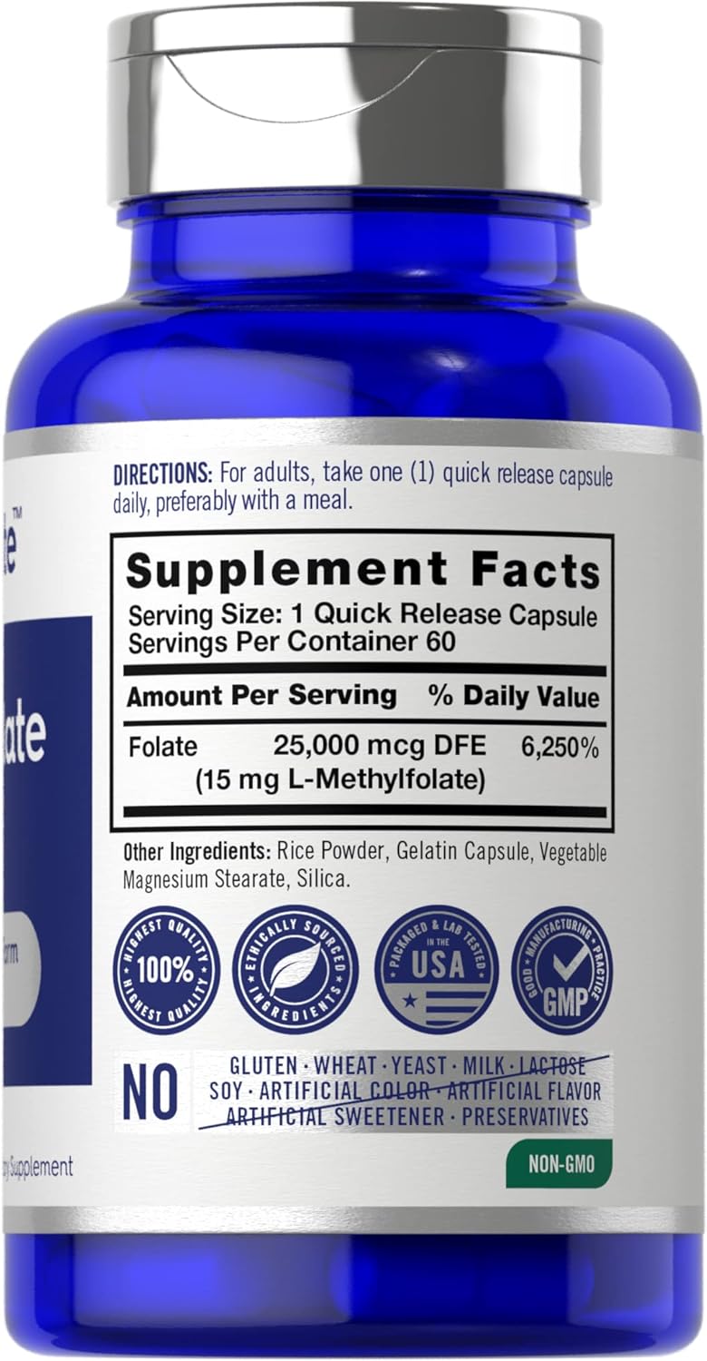 Opti-Folate Methylfolate 15mg Capsules - Max Potency, Activated 5-MTHF Supplement - Non-GMO, Gluten Free - 60 Count