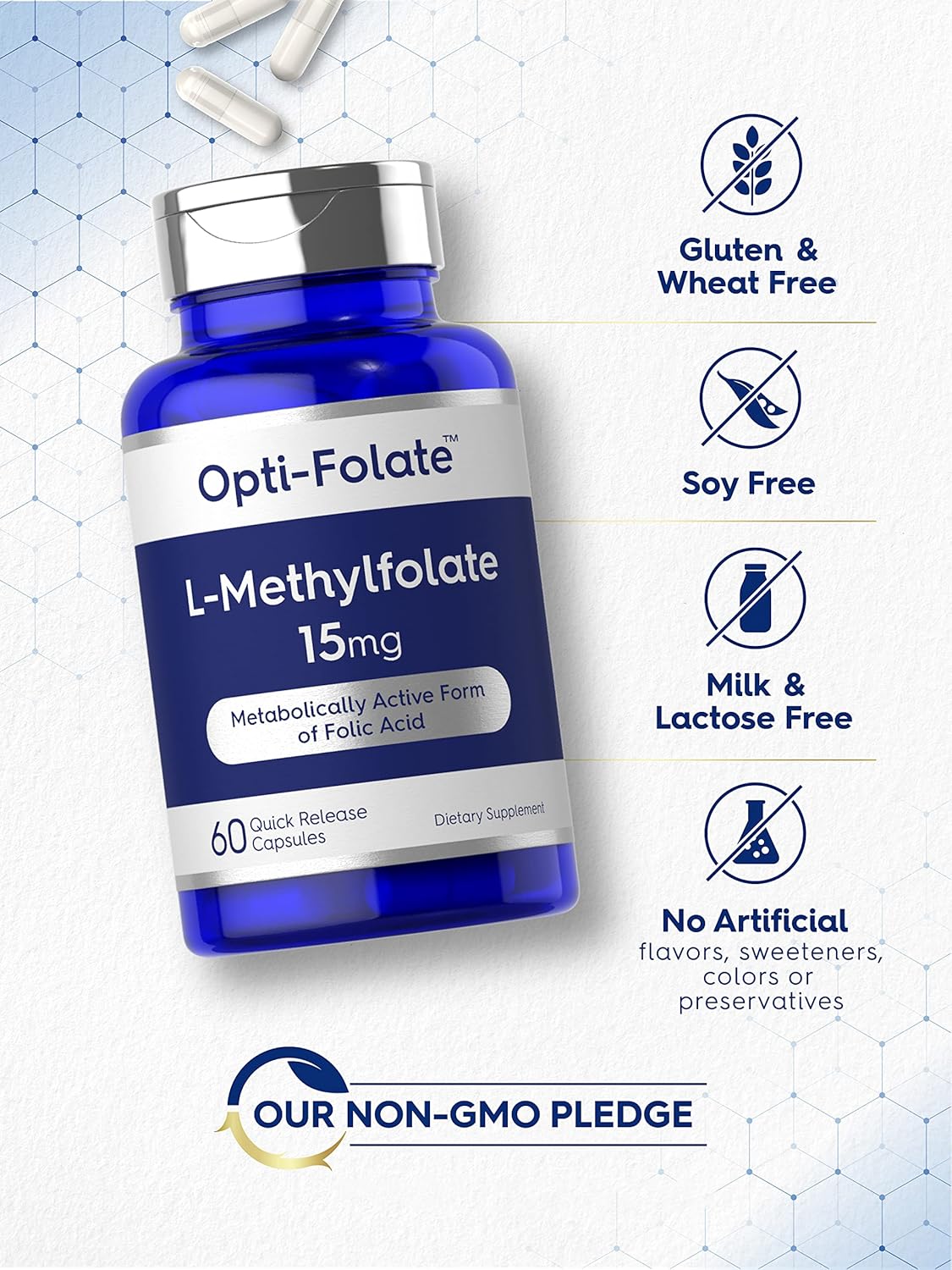 Opti-Folate Methylfolate 15mg Capsules - Max Potency, Activated 5-MTHF Supplement - Non-GMO, Gluten Free - 60 Count