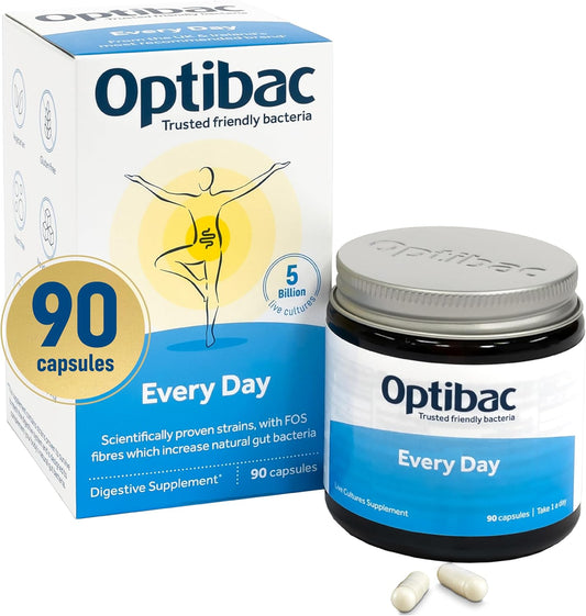 OPTIBAC Daily Wellbeing Probiotic Supplement, 180 Capsules for Gut Health & Immune Support
