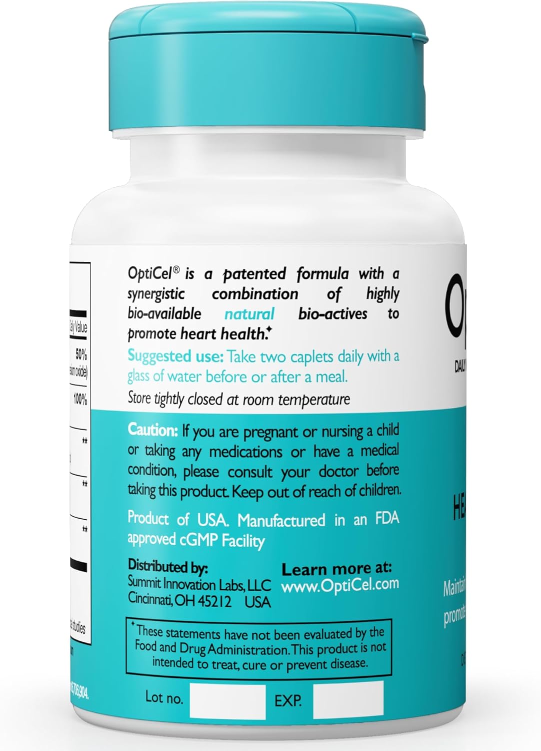 OptiCel Heart Health Supplement - Supports Cardiovascular Health, Blood Pressure, Endurance, Cholesterol - Plant-Based, Gluten-Free, Non-GMO - 60 Capsules for Men & Women