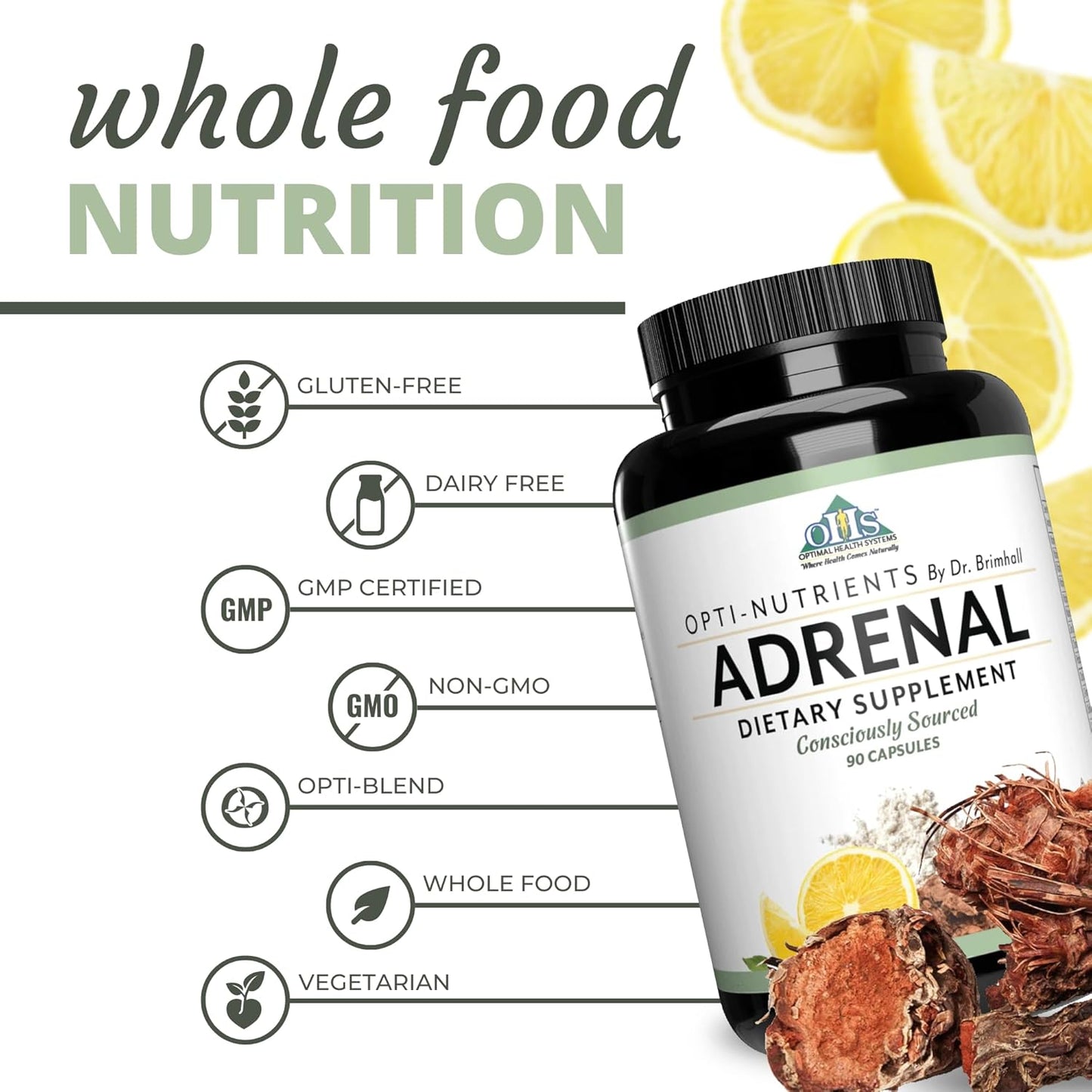 Optimal Health Systems Opti-Adrenal Supplement - Adrenal Restore Capsules with Rhodiola Root & Key Nutrients - 90 Count