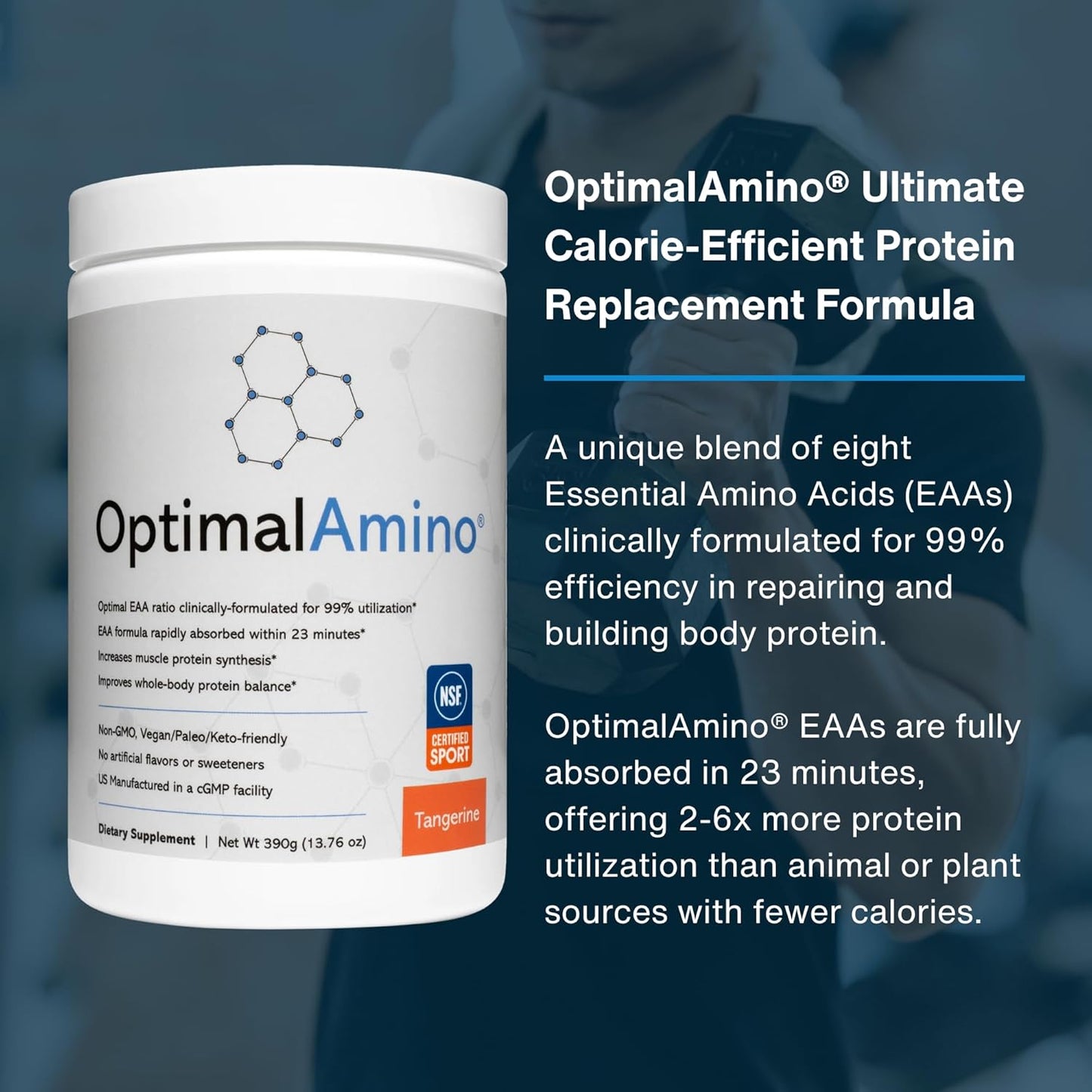 OptimalAmino EAA Powder: High Absorption Amino Acid Supplement for Muscle Recovery - NSF Certified Tangerine Flavor