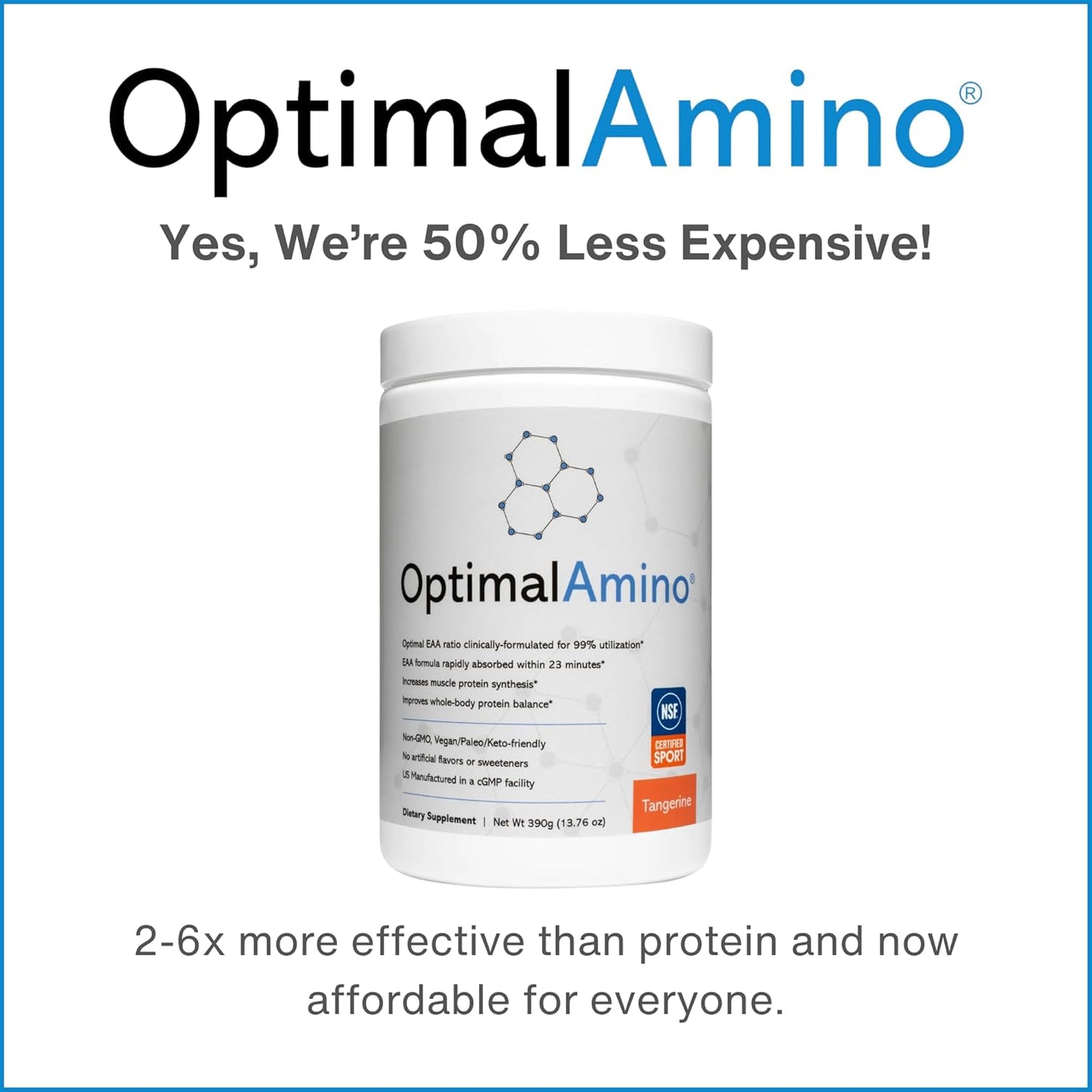 OptimalAmino EAA Powder: High Absorption Amino Acid Supplement for Muscle Recovery - NSF Certified Tangerine Flavor