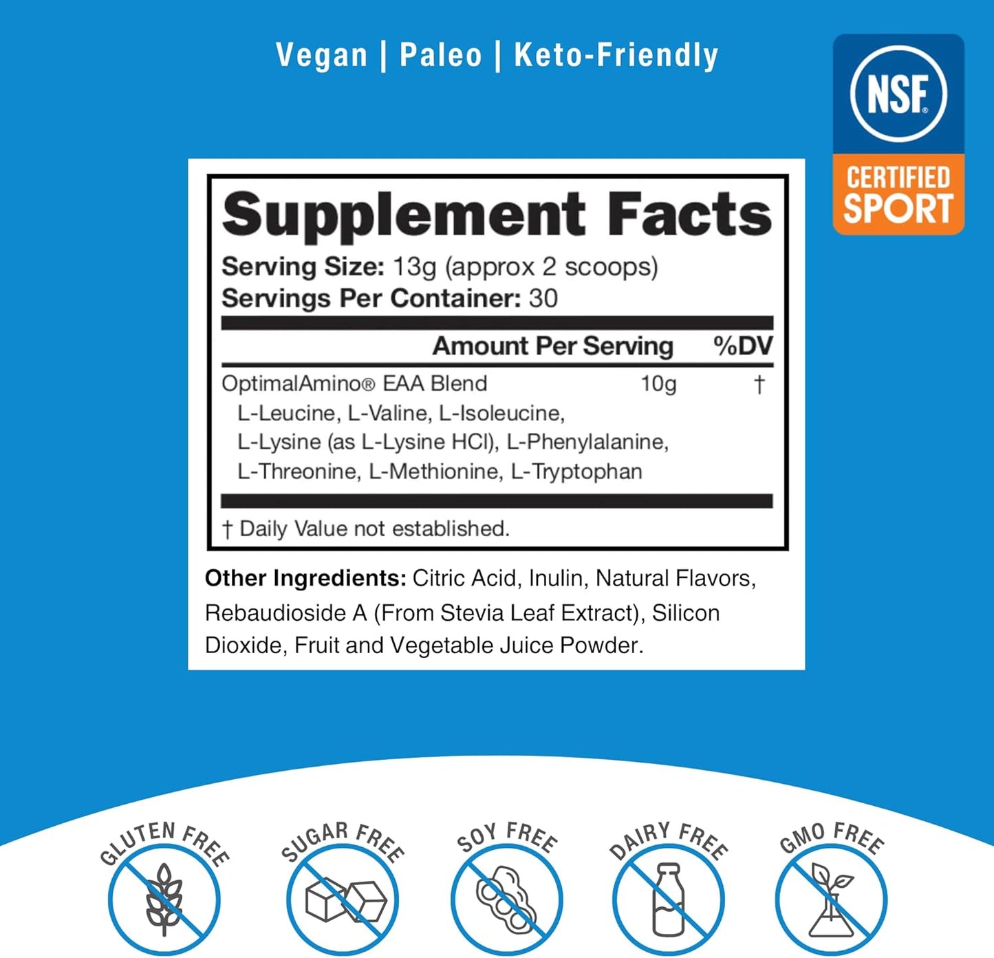 OptimalAmino EAA Supplement Powder | Sour Green Apple Flavor | NSF Certified | Muscle Recovery & Workout Aid