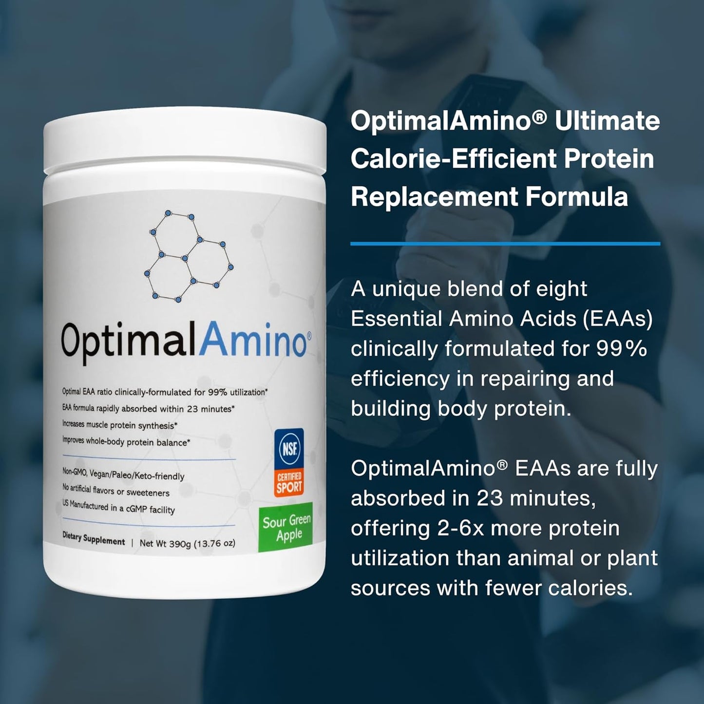 OptimalAmino EAA Supplement Powder | Sour Green Apple Flavor | NSF Certified | Muscle Recovery & Workout Aid