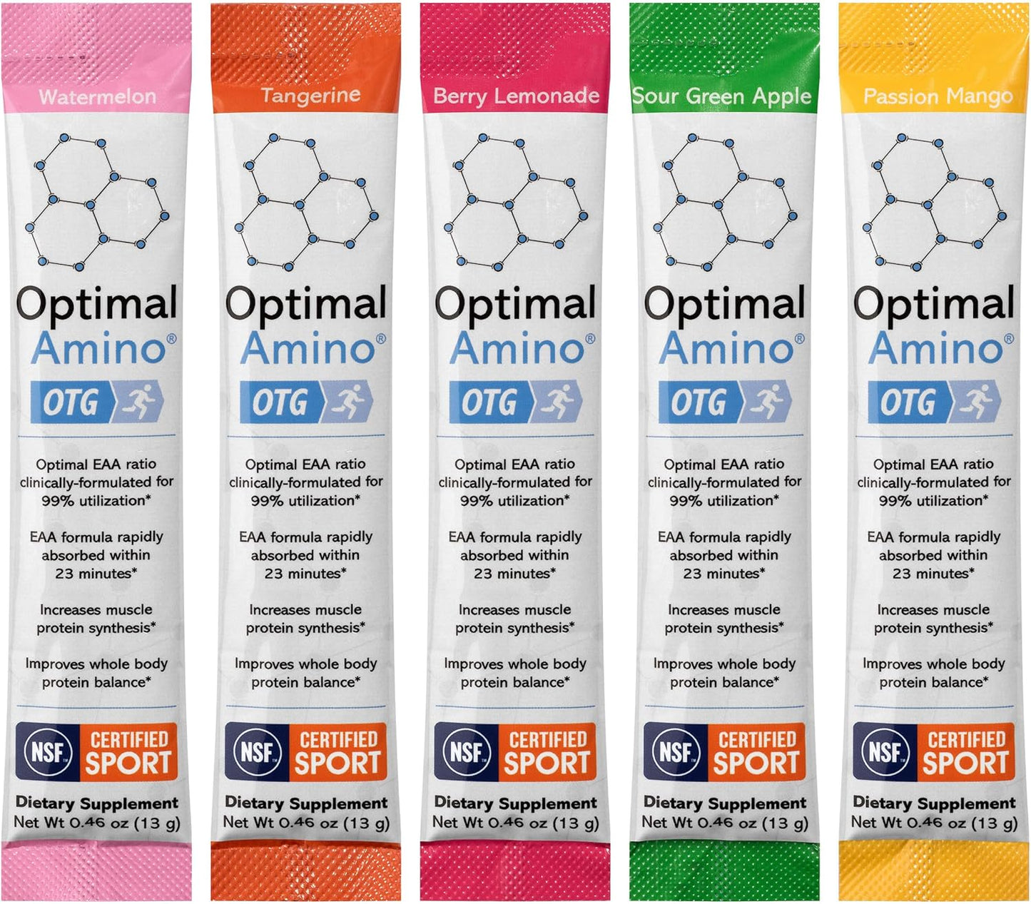 OptimalAmino OTG Stick Packs Variety Box, 30 Count - 99% Utilized EAA Supplement for Muscle Recovery - Vegan/Keto Pre/Post Workout - NSF Certified