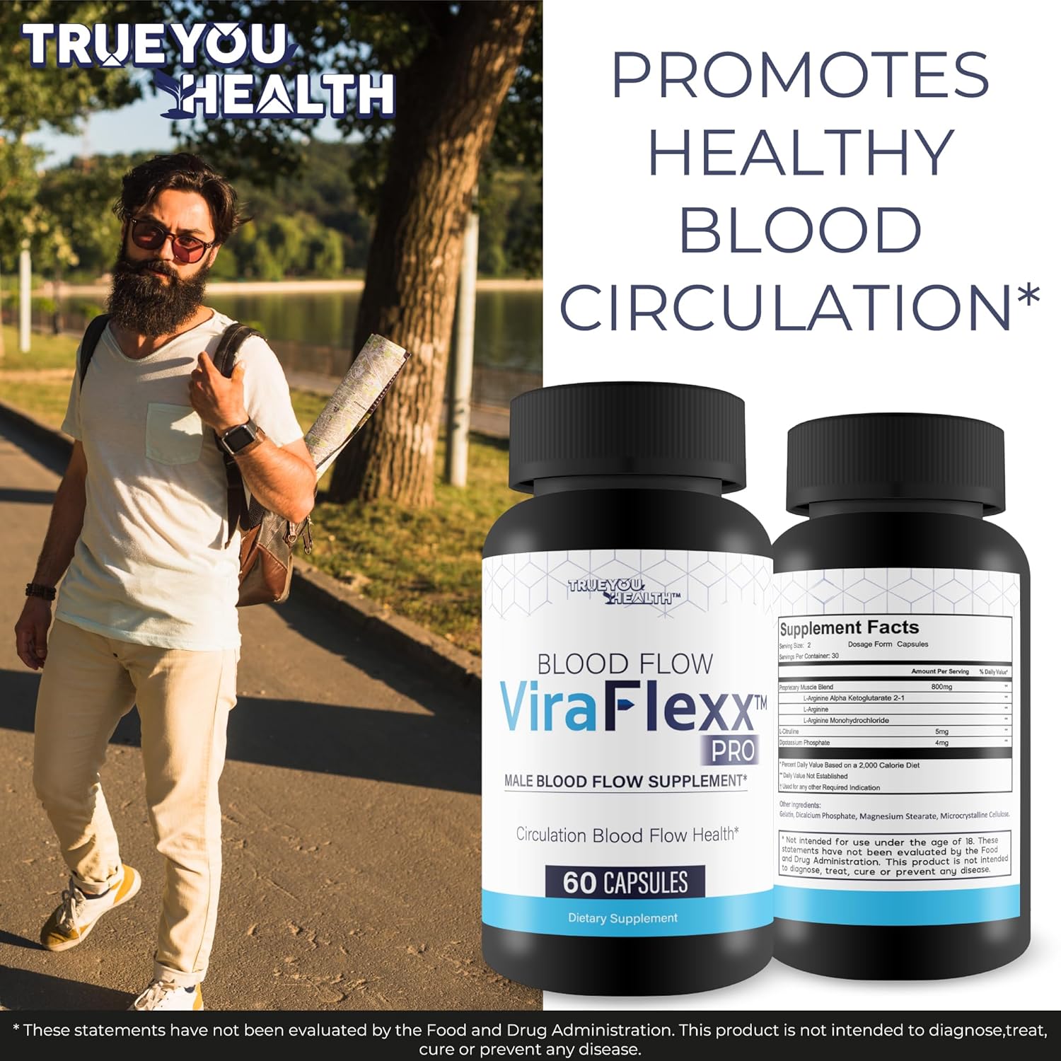 Optimize Men's Blood Flow with True You Health Vira Flexx Pro - Top Circulation Supplements for Improved Men's Health - Boost Blood Circulation with Men's Supplement - Enhance Blood Flow with Circulation Pills