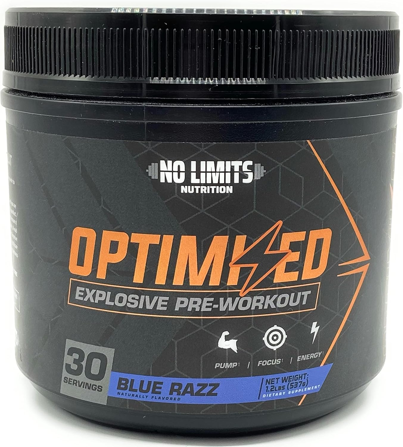 Optimized Blue Razz Pre-Workout Powder for Massive Pumps and Strength - No Limits Nutrition - 30 Servings