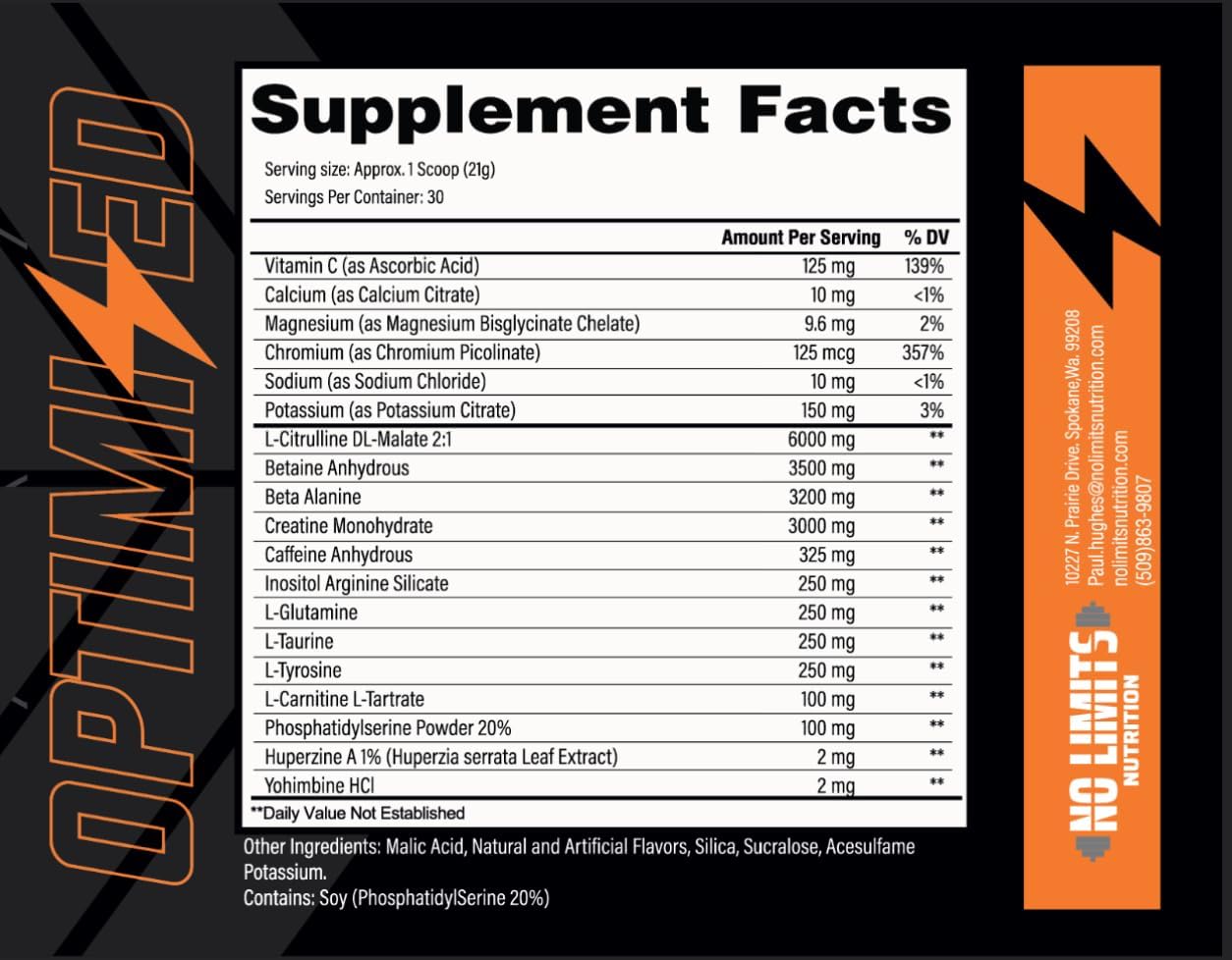 Optimized Blue Razz Pre-Workout Powder for Massive Pumps and Strength - No Limits Nutrition - 30 Servings