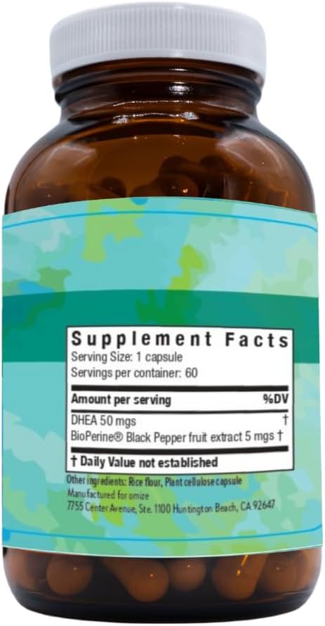 Optimo 50mg DHEA and BioPerine Capsules for Hormone Optimization, Energy Boost, and Metabolism Support