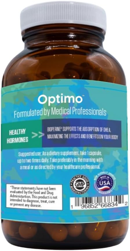 Optimo 50mg DHEA and BioPerine Capsules for Hormone Optimization, Energy Boost, and Metabolism Support