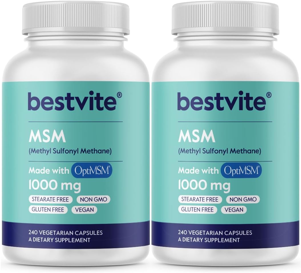 OptiMSM MSM 1000mg Supplement for Joint Support (480 Capsules) - GMO Free, Gluten Free - No Stearates - Bestvite