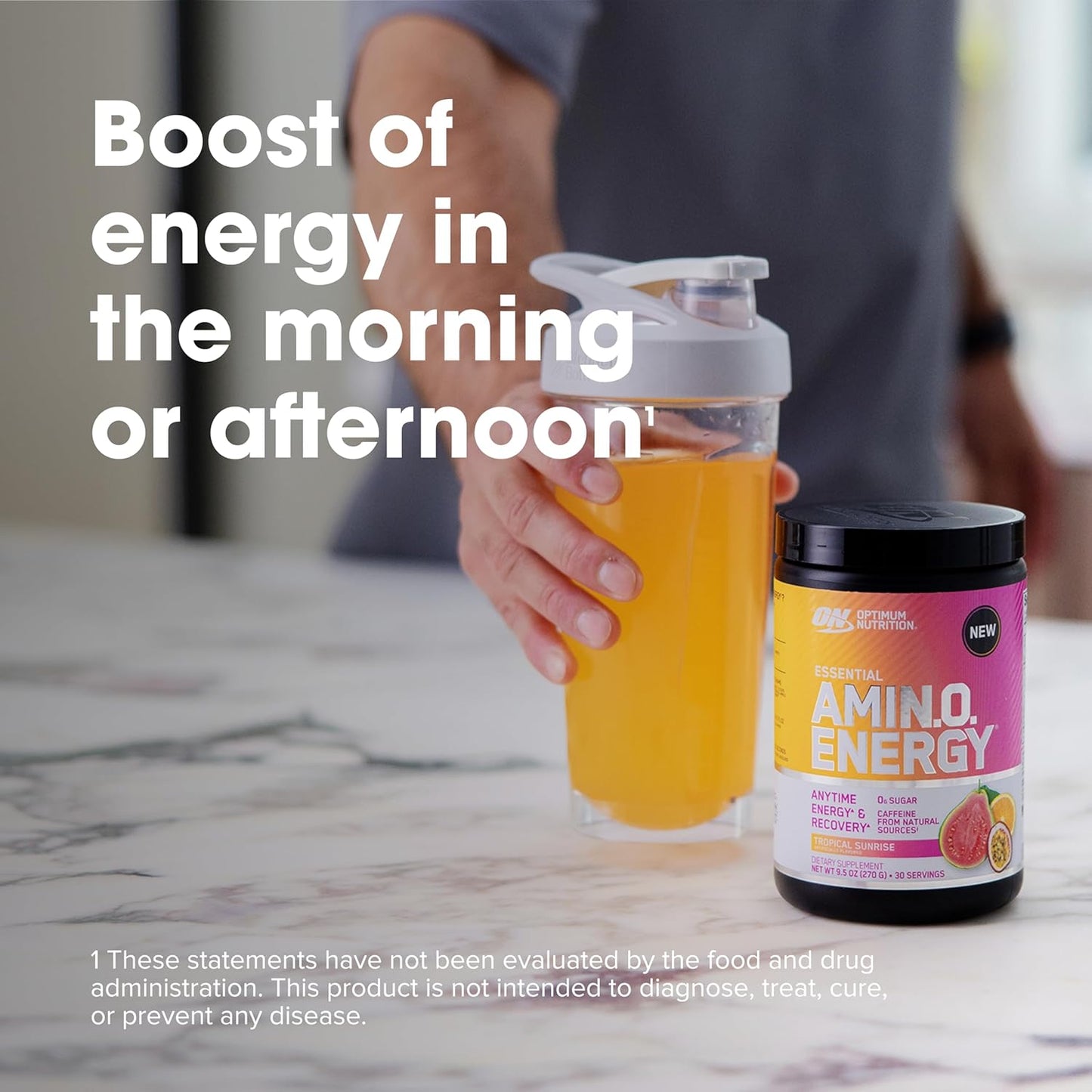 Optimum Nutrition Amino Energy Pre Workout Powder - Tropical Sunrise Flavor, 30 Servings - Green Tea, BCAA, Amino Acids, Green Coffee Extract - Keto Friendly Energy Supplement