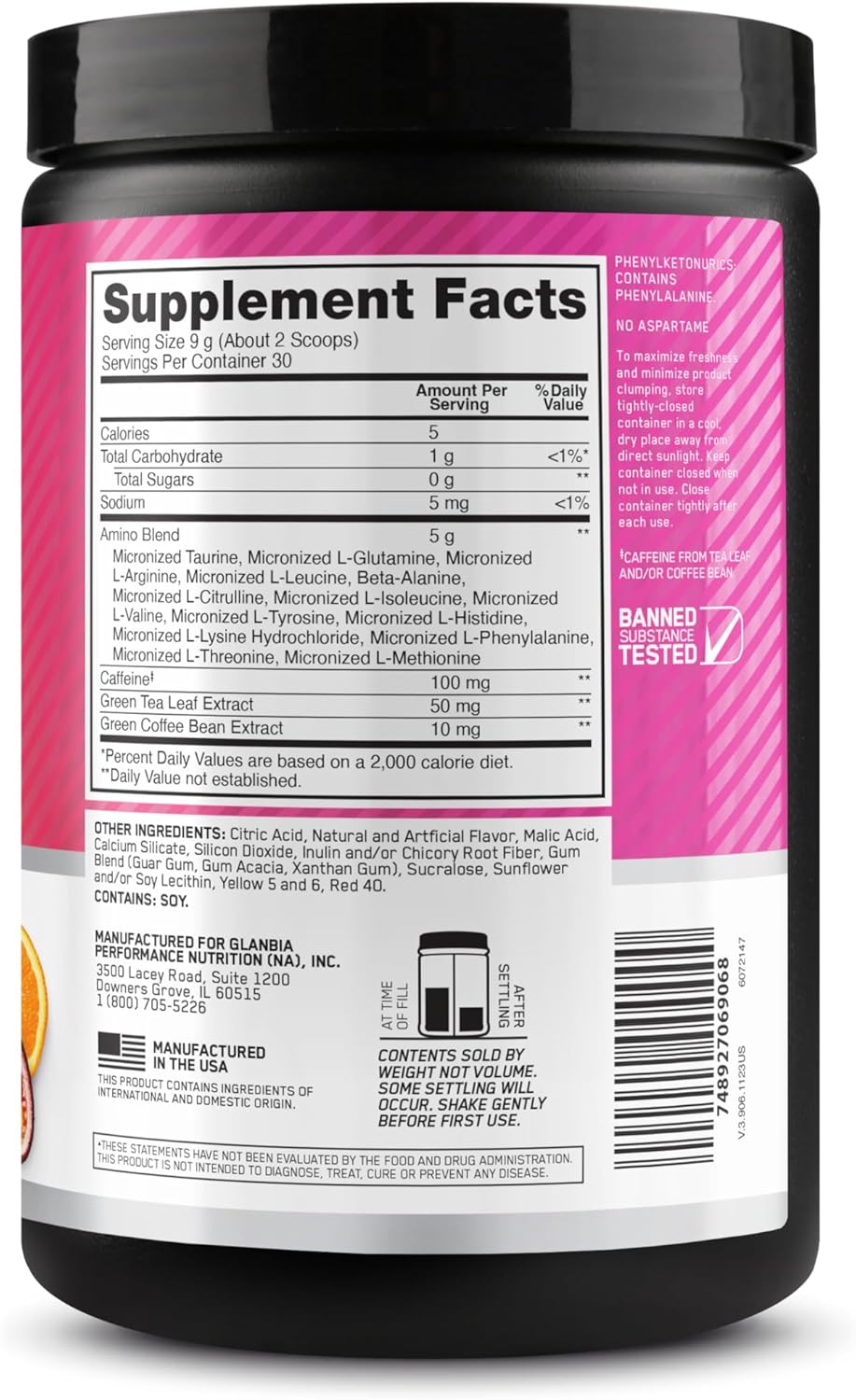 Optimum Nutrition Amino Energy Pre Workout Powder - Tropical Sunrise Flavor, 30 Servings - Green Tea, BCAA, Amino Acids, Green Coffee Extract - Keto Friendly Energy Supplement