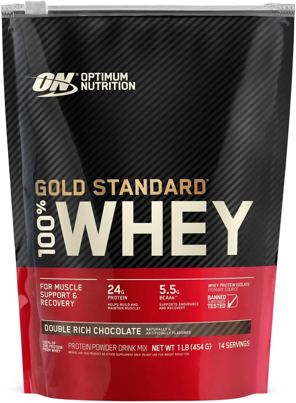Optimum Nutrition Gold Standard 100% Whey Protein Powder, Double Rich Chocolate - 1 lb. Size