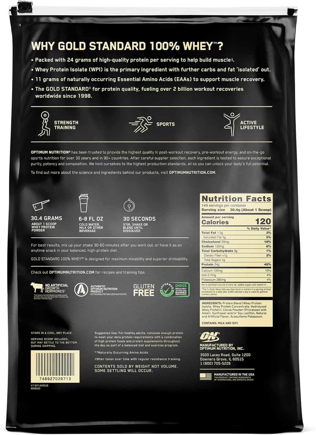 Optimum Nutrition Gold Standard 100% Whey Protein Powder - Double Rich Chocolate - 10lb - Various Packaging