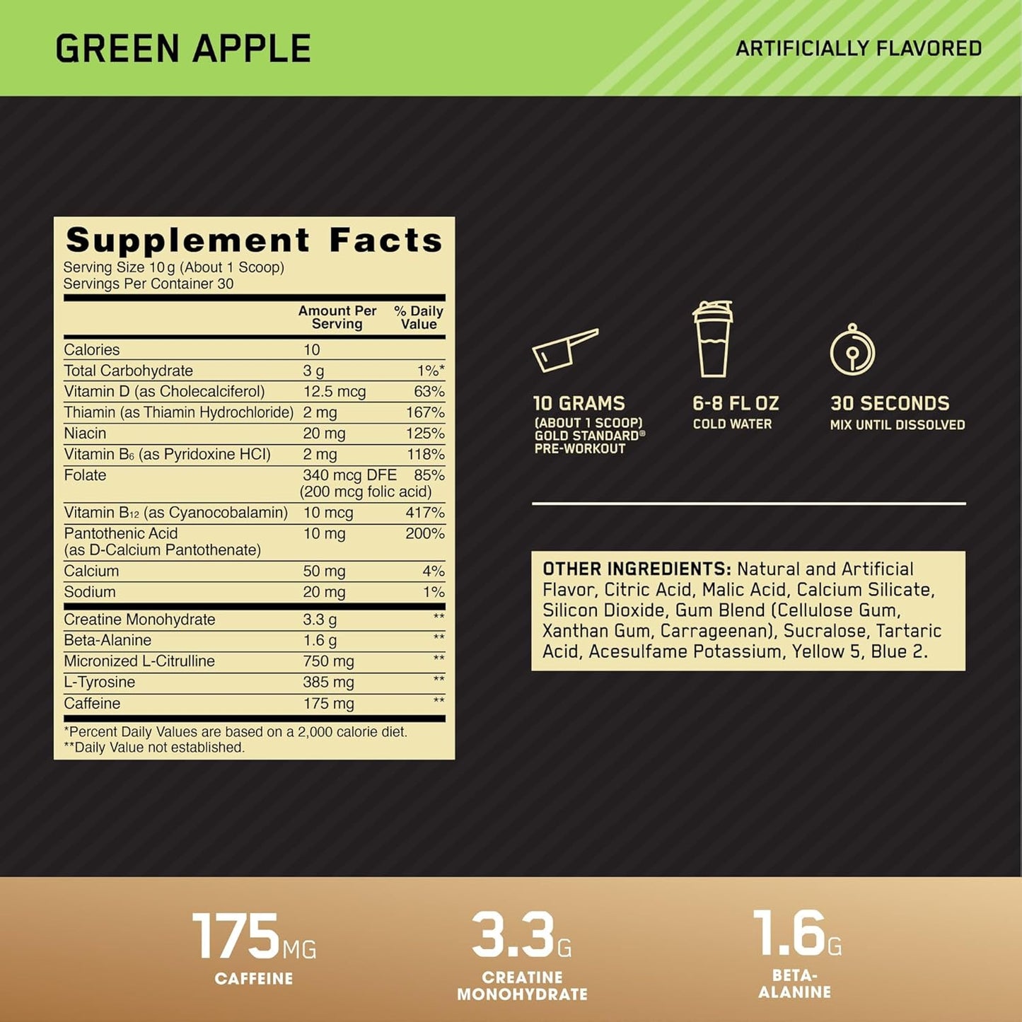 Optimum Nutrition Gold Standard Pre Workout Green Apple Flavor - 30 Servings with Creatine, Beta-Alanine, Caffeine
