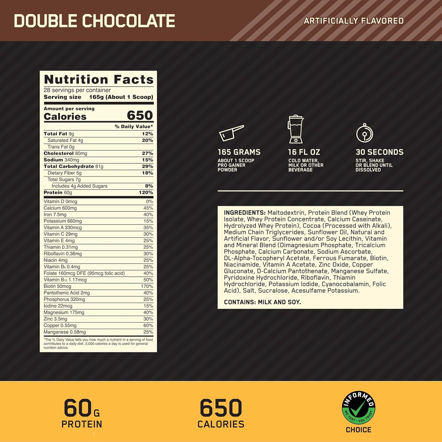 Optimum Nutrition Gold Standard Pro Gainer - Double Chocolate Weight Gainer Protein Powder, 10.19 lbs