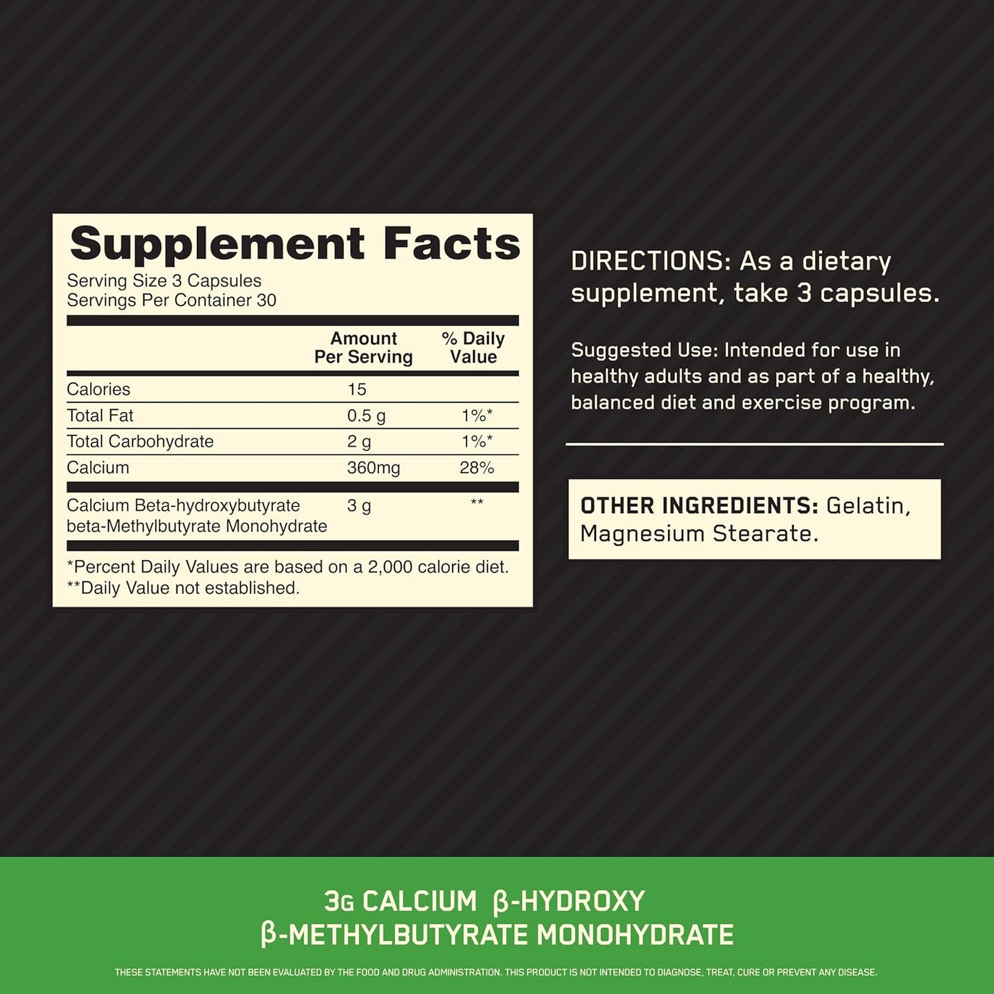 Optimum Nutrition HMB 1000 Capsules - High Quality Calcium Beta-Hydroxy Beta-Methylbutyrate, 90 Caps, 30 Servings