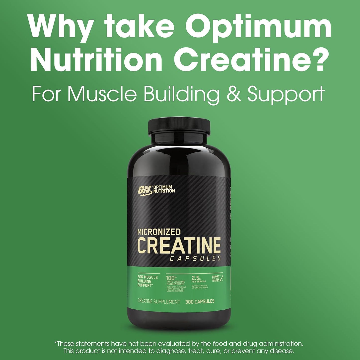 Optimum Nutrition Micronized Creatine Monohydrate Capsules - 2500mg, 300 Capsules, Keto-Friendly