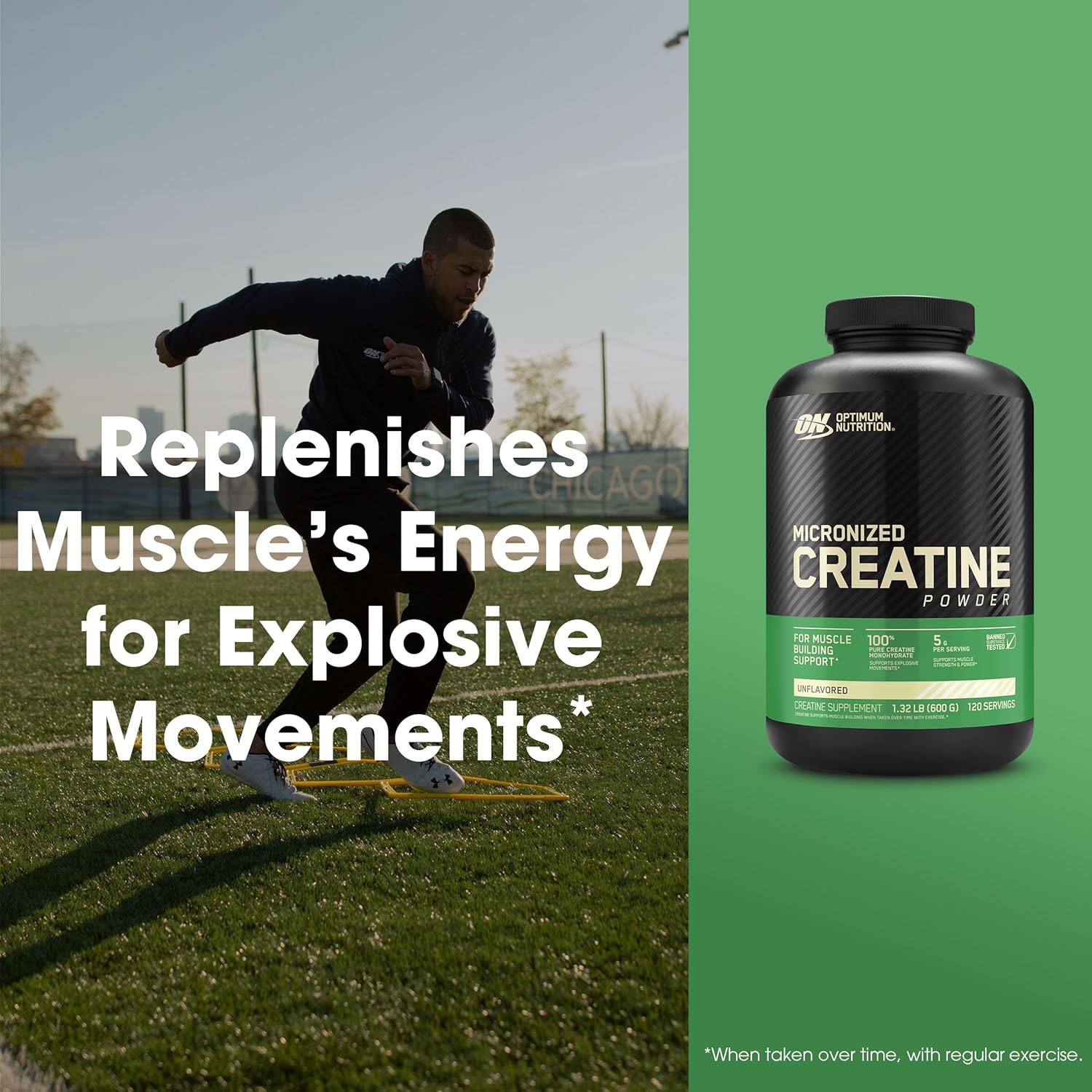 Optimum Nutrition Micronized Creatine Monohydrate Powder - Unflavored, 600g - 120 Servings