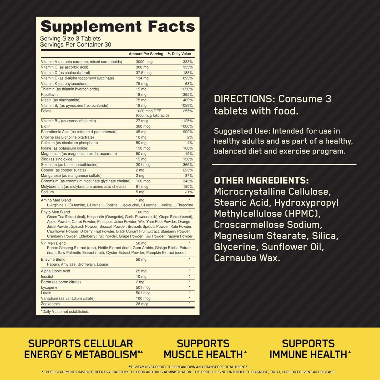 Optimum Nutrition Opti-Men Daily Multivitamin Supplement for Men with Vitamin C, Zinc, D, E, and B12 - Immune Support, 90 Count
