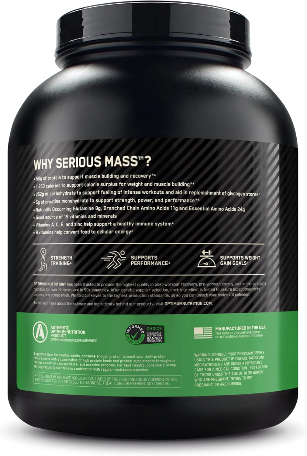 Optimum Nutrition Serious Mass Weight Gainer Protein Powder with Vitamin C and Zinc, Creatine, Strawberry Flavor - 6 lb