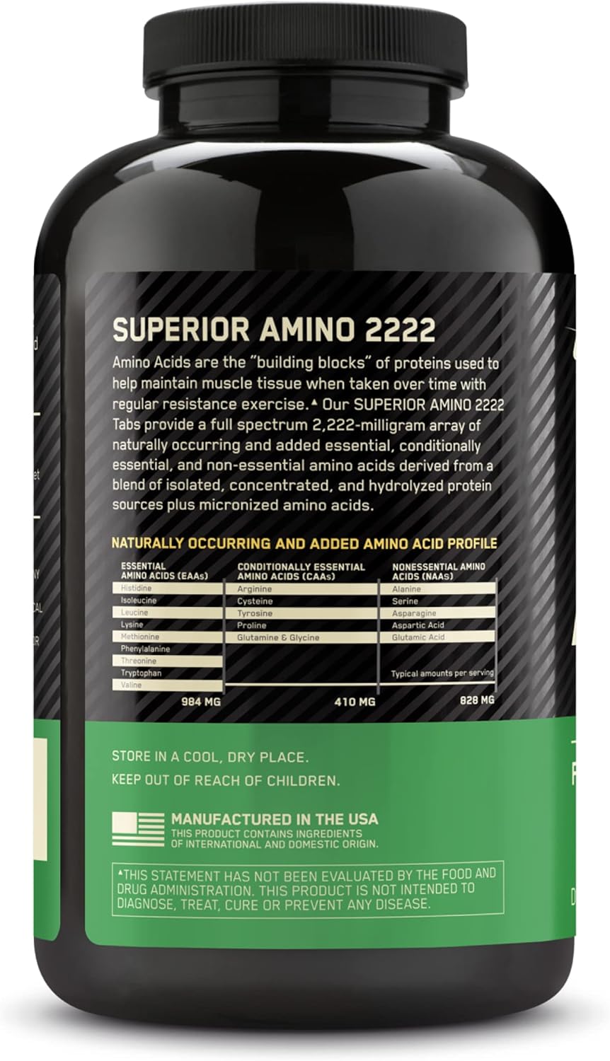Optimum Nutrition Superior Amino 2222 Tablets - Complete Essential Amino Acids - 160 Count