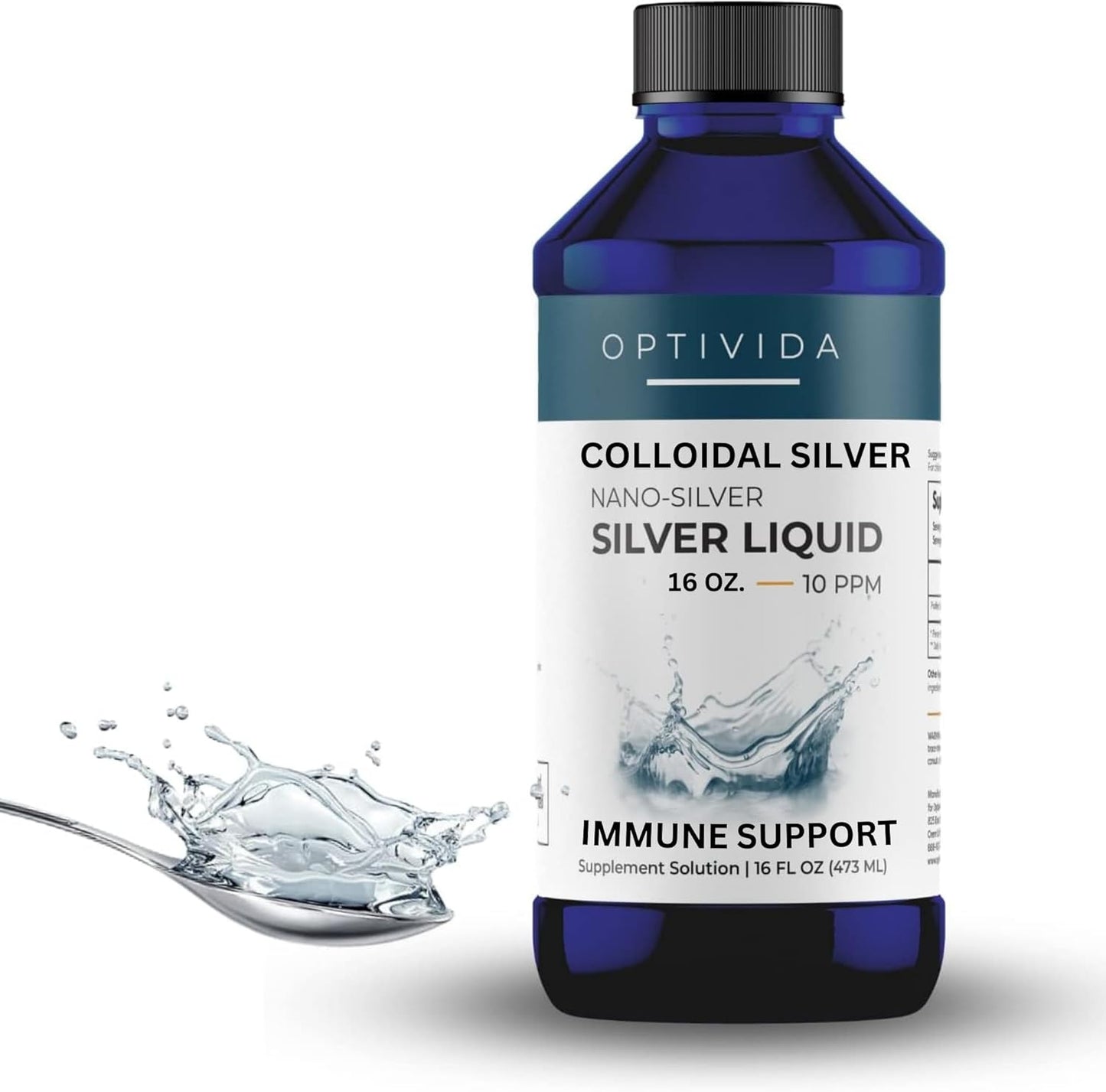 Optivida Health Nano Colloidal Silver Liquid - 1 LB Immune Support Supplement with Silver Hydrosol - Liquid for Immune System Support - 10 PPM Silver Colloidal Liquid