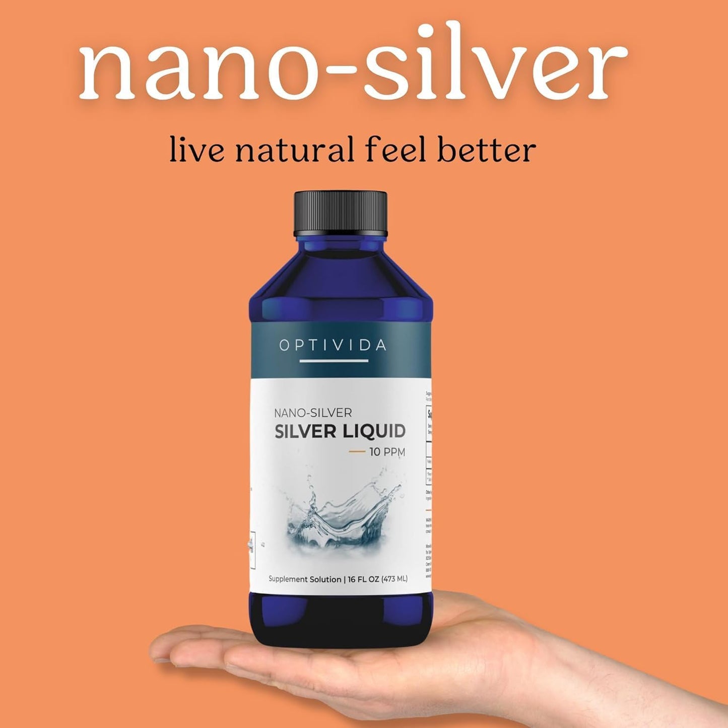 Optivida Health Nano Colloidal Silver Liquid - 1 LB Immune Support Supplement with Silver Hydrosol - Liquid for Immune System Support - 10 PPM Silver Colloidal Liquid