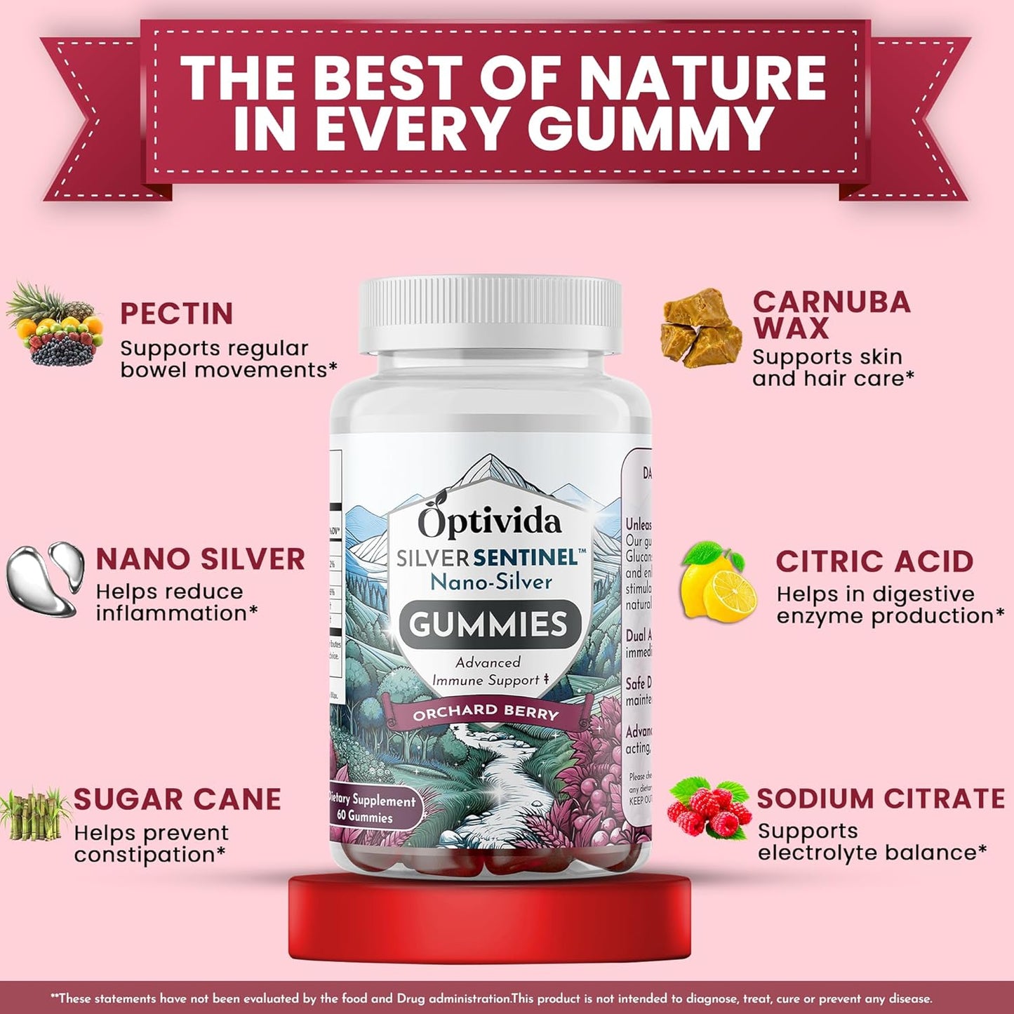 Optivida Nano Silver Beta Glucan Gummies - 60 Count Immune Support Supplements - Orchard Berry Flavor - Colloidal Silver with Beta Glucan 100 for Immune Health
