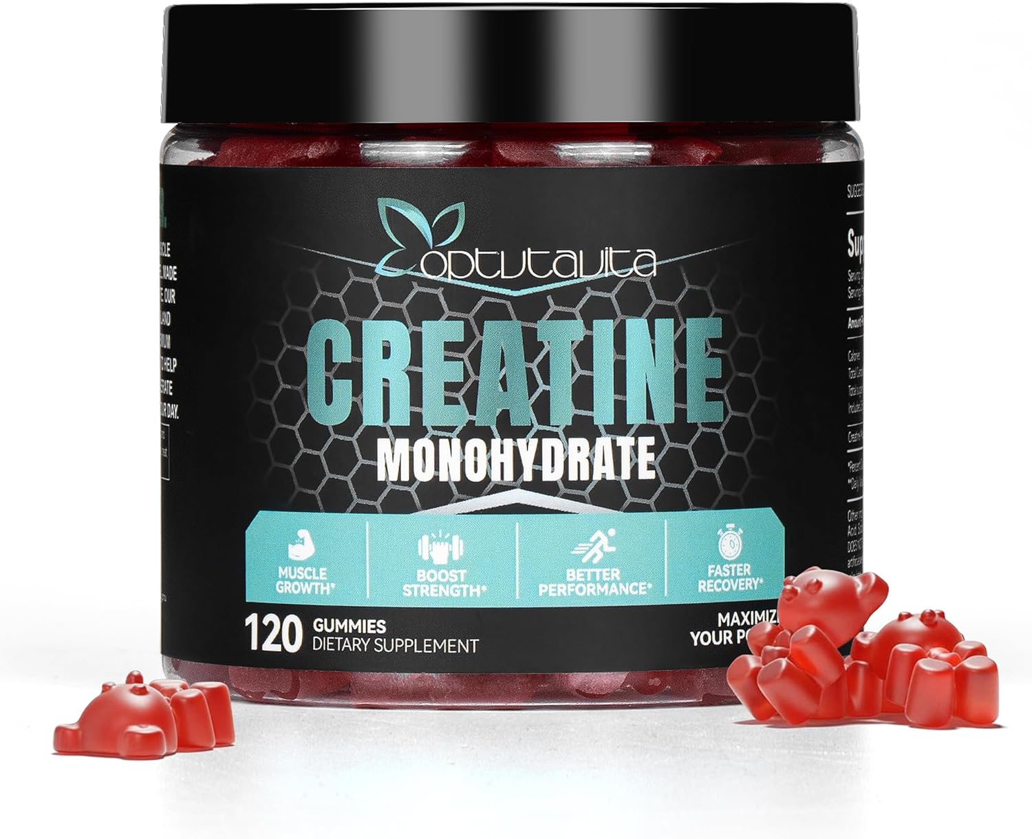 OPTVTAVITA Creatine Monohydrate Gummies 4000mg - Mixed Berry Flavor for Muscle Strength & Energy Boost - Pre-Workout Supplement for Men & Women - 120 Count Strawberry Gummies