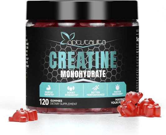 OPTVTAVITA Creatine Monohydrate Gummies 4000mg - Mixed Berry Flavor for Muscle Strength & Energy Boost - Pre-Workout Supplement for Men & Women - 120 Count Strawberry Gummies
