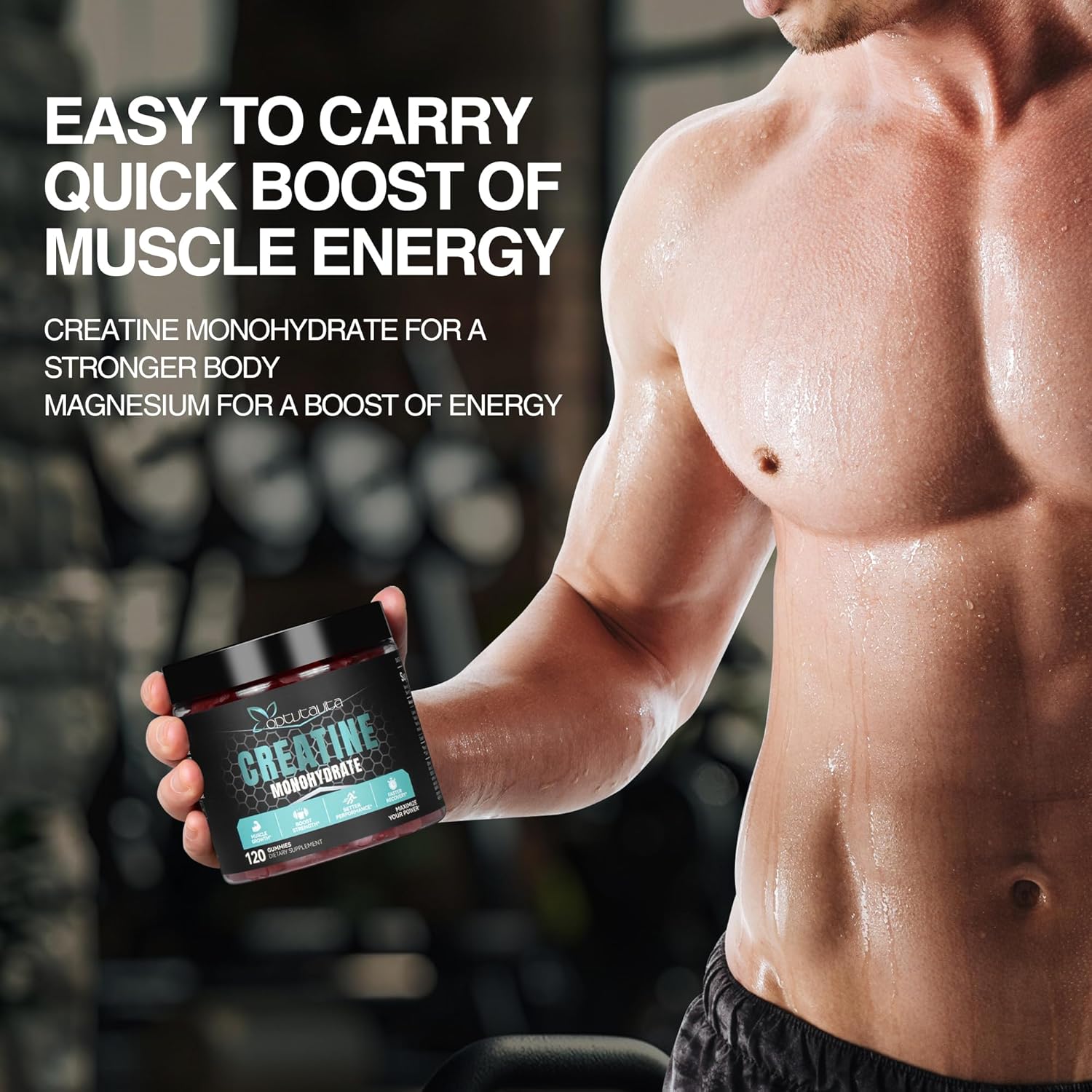 OPTVTAVITA Creatine Monohydrate Gummies 4000mg - Mixed Berry Flavor for Muscle Strength & Energy Boost - Pre-Workout Supplement for Men & Women - 120 Count Strawberry Gummies