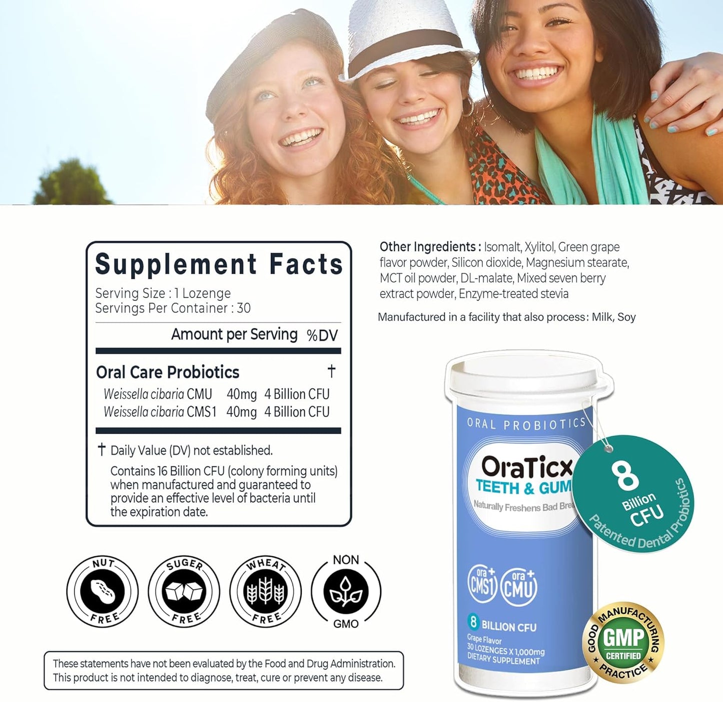 Oral Health Probiotic Lozenges 2-Pack, Grape Flavored with 8 Billion CFU - Supports Teeth, Gums, and Immunity - Natural Oral Health Supplement