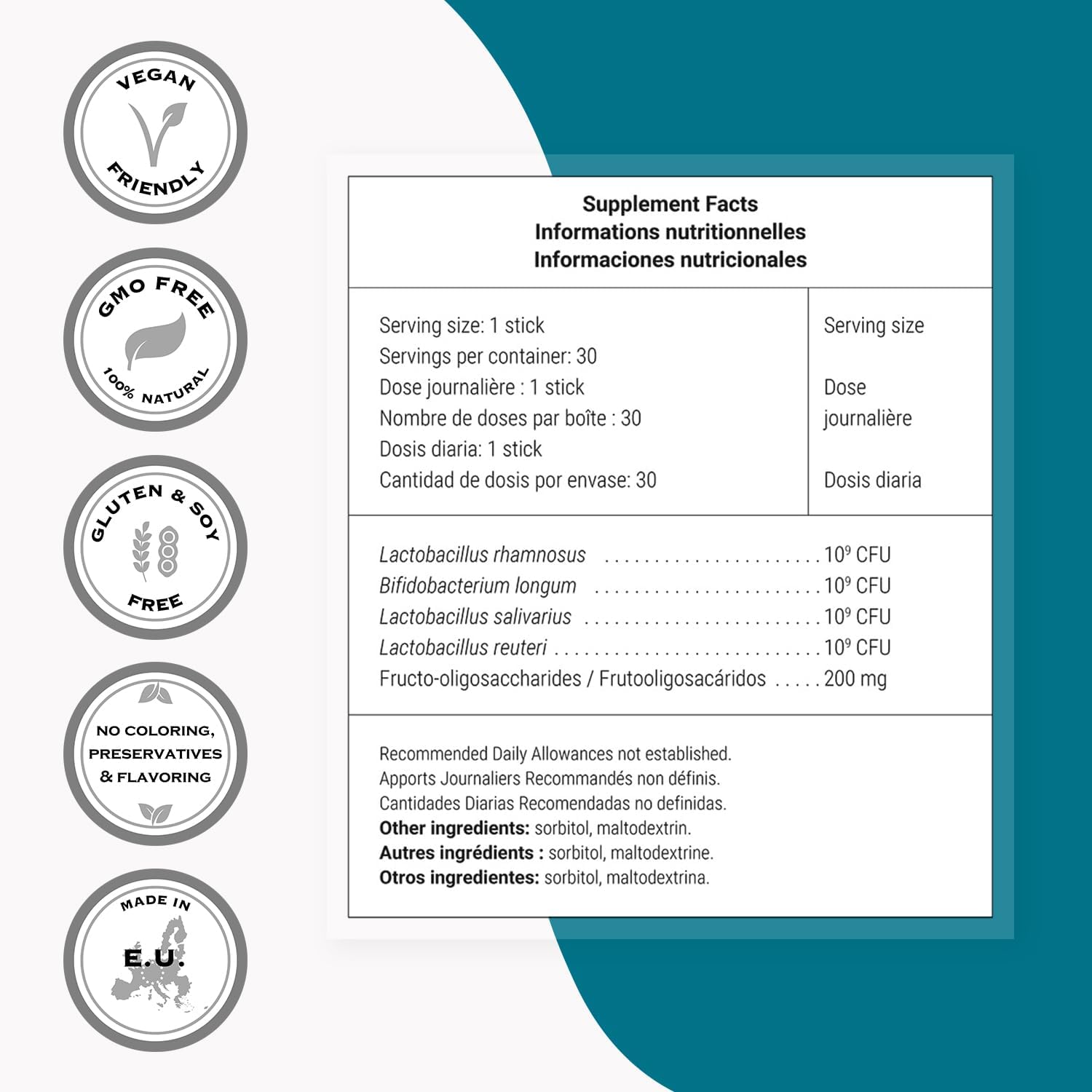 Oral Health Probiotics Supplement for Dental Health and Fresh Breath - 4 Billion CFU Daily - Non-GMO Gluten Free - 30 Sticks
