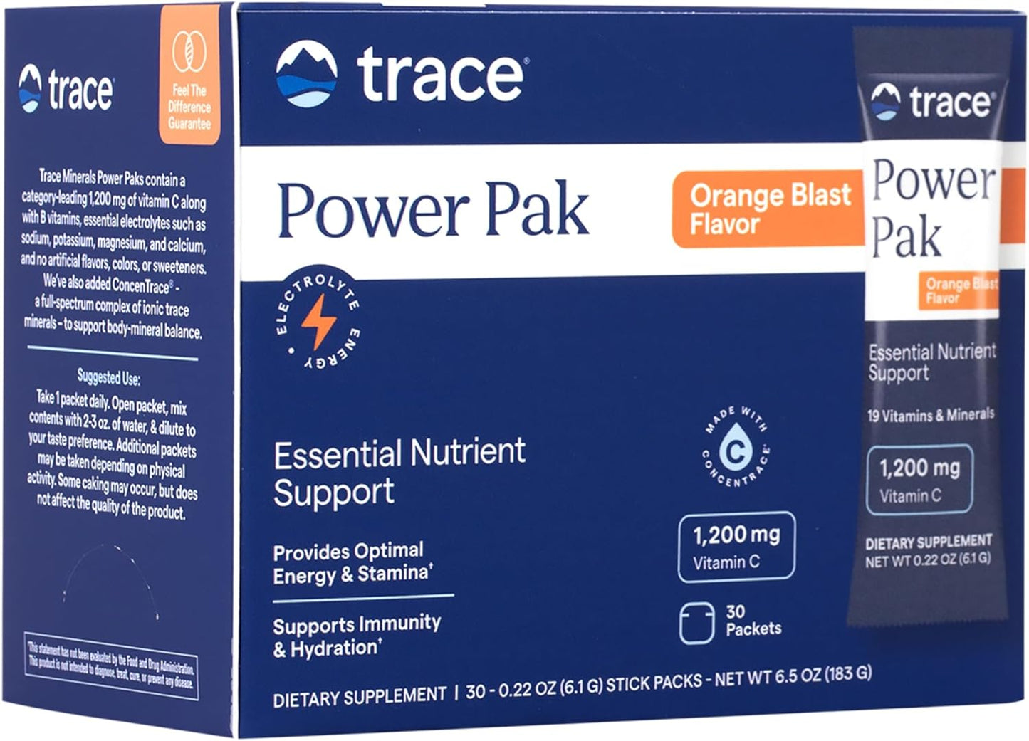 Orange Blast Electrolyte Stamina Power Pak - 30 Packets, 0.17oz (4.8g) with Trace Minerals