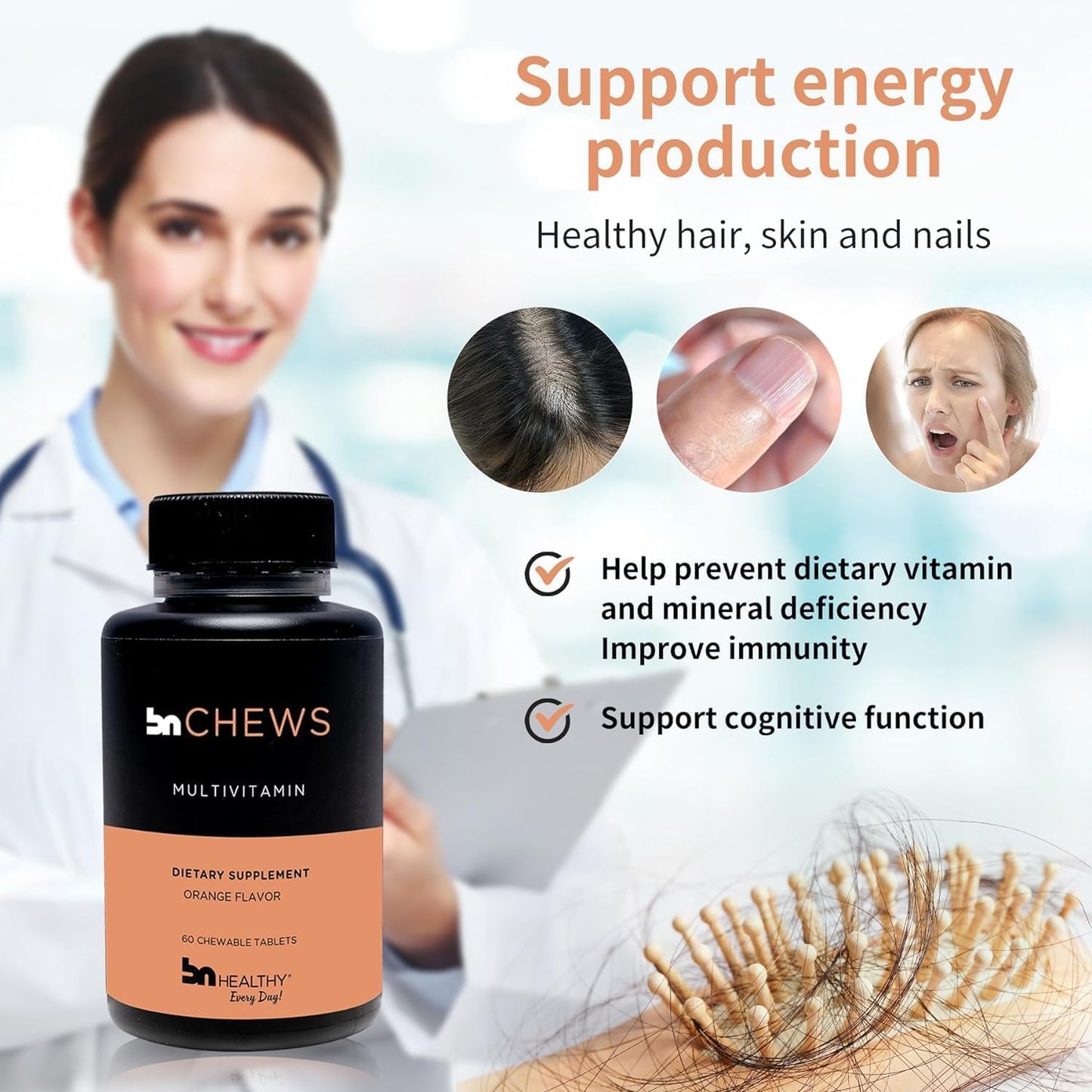 Orange Chewable Bariatric Multivitamin with Iron - 27 Essential Vitamins for Men & Women - Gluten Free - Easy to Digest - 60 Tablets