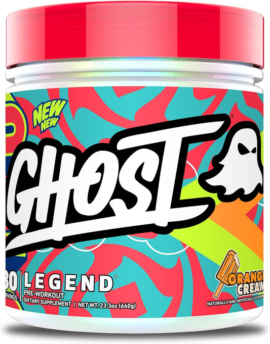 Orange Cream GHOST Legend V4 Pre-Workout Powder - 30 Servings for Energy & Focus, Pre-Workout for Men & Women with Choline, L-Citrulline, & Beta Alanine