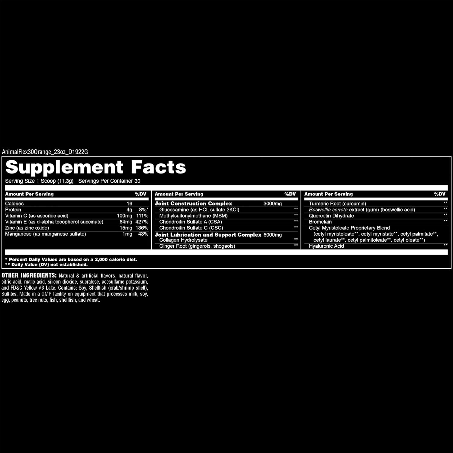 Orange Flavored Animal Flex Powder - Joint Support Supplement with Turmeric, Glucosamine, Chondroitin, MSM, Collagen, and Boswellia, 30 Scoops for Pain Relief and Muscle Repair