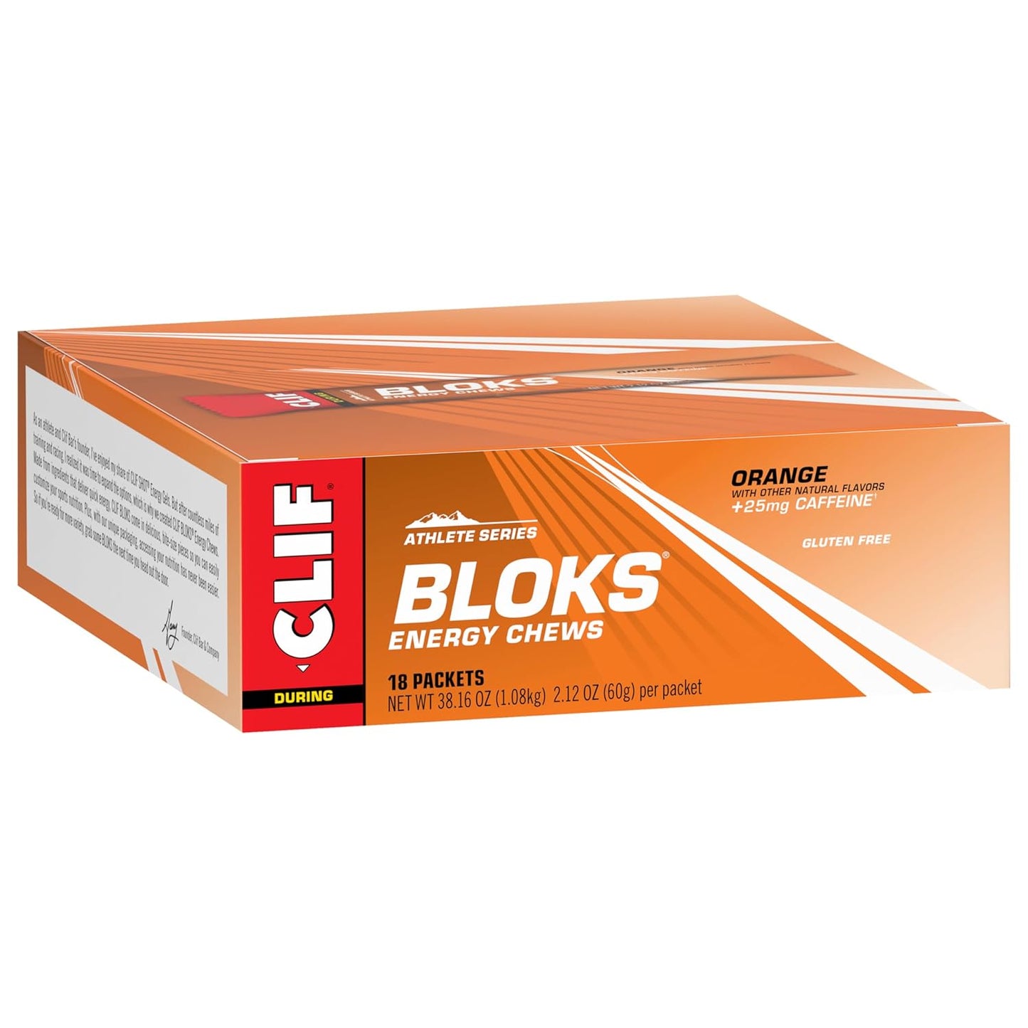 Orange Flavored CLIF BLOKS with Caffeine - Energy Chews for Cycling and Running - Non-GMO, Plant Based - Fast Fuel for Endurance - 2.12 oz. (18 Count)