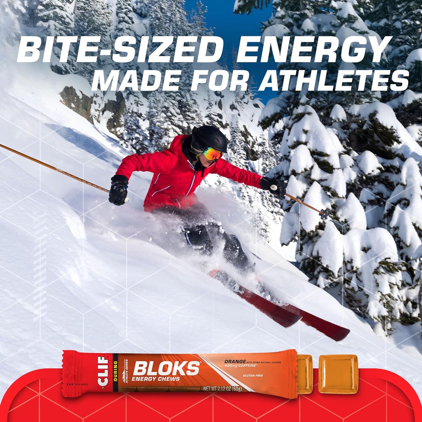 Orange Flavored CLIF BLOKS with Caffeine - Energy Chews for Cycling and Running - Non-GMO, Plant Based - Fast Fuel for Endurance - 2.12 oz. (18 Count)