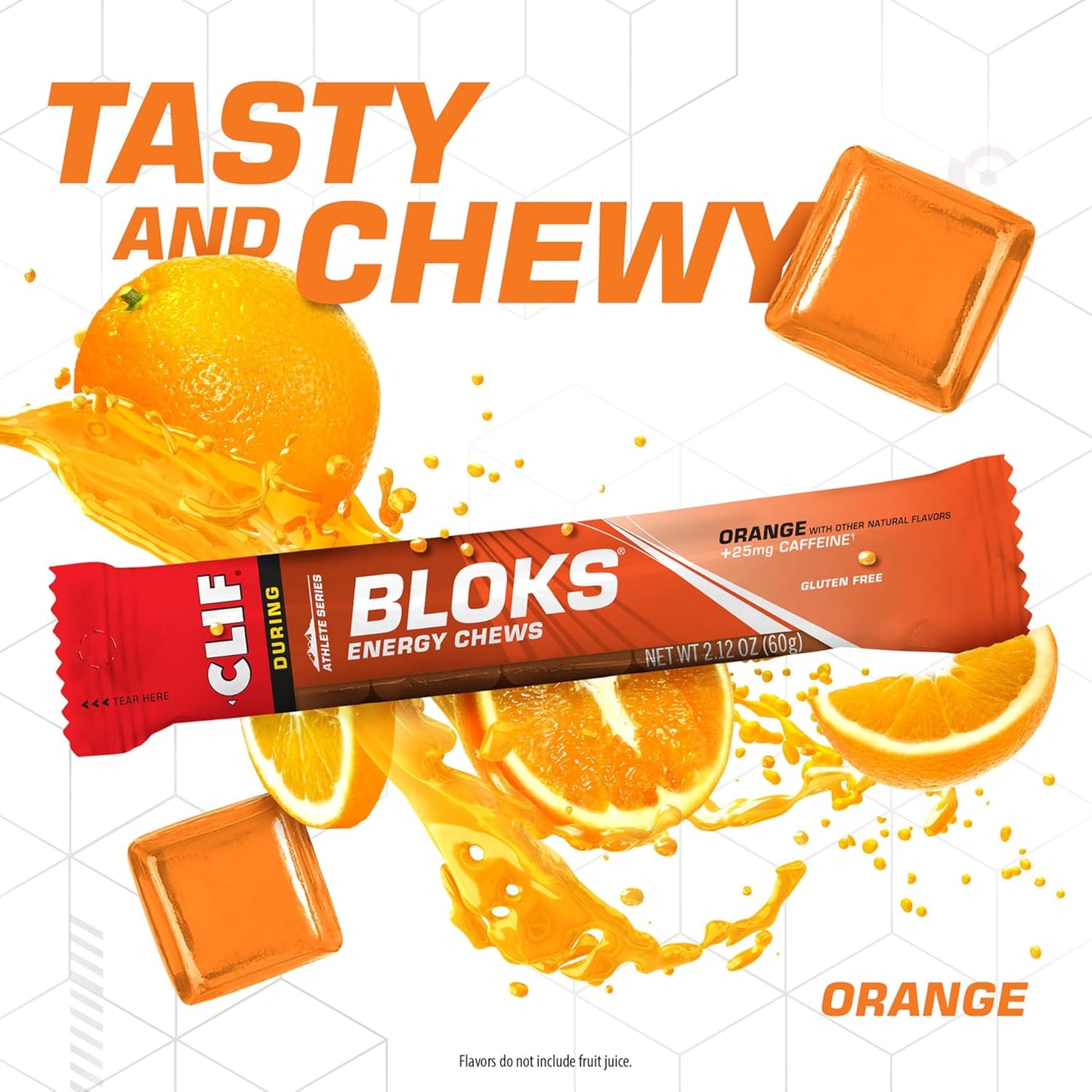 Orange Flavored CLIF BLOKS with Caffeine - Energy Chews for Cycling and Running - Non-GMO, Plant Based - Fast Fuel for Endurance - 2.12 oz. (18 Count)