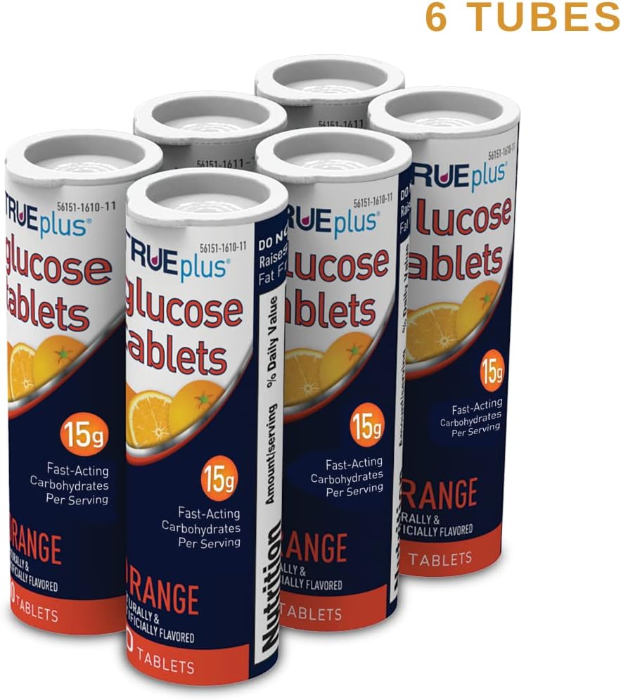 Orange Flavored TRUEplus Glucose Tablets - 6 Tubes of 10 Tablets