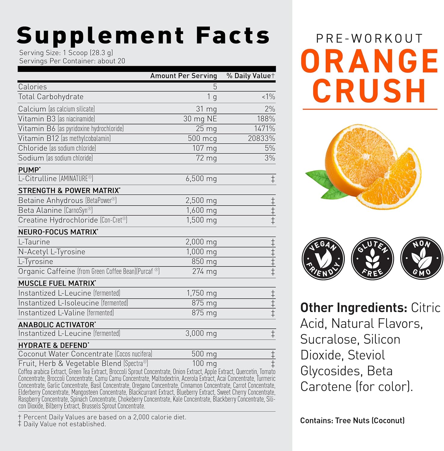 Orange Krush Pre-Kaged Pre Workout Powder | Formulated with Creatine, Beta Alanine, and Pure Caffeine | 20 Servings