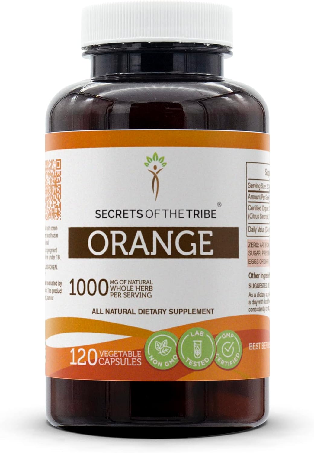 Orange Peel Capsules - Secrets of the Tribe - 120 Vegetable Capsules - Citrus Sinensis Dried Peel