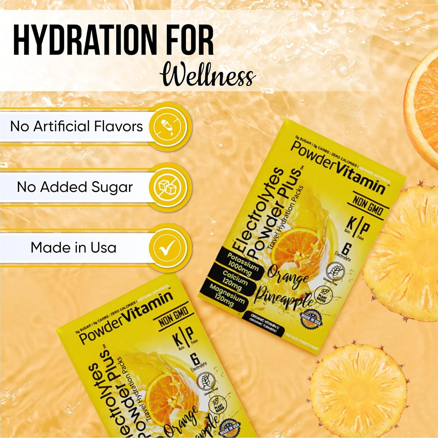 Orange Pineapple Keto Electrolyte Powder with Pink Himalayan Salt - Sugar Free, Non-GMO, Zero Calories (16 Packets)