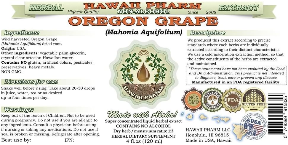 Oregon Grape Liquid Extract - Alcohol-Free Natural Herbal Supplement - USA-Made Glycerite - 4 fl.oz Bottle