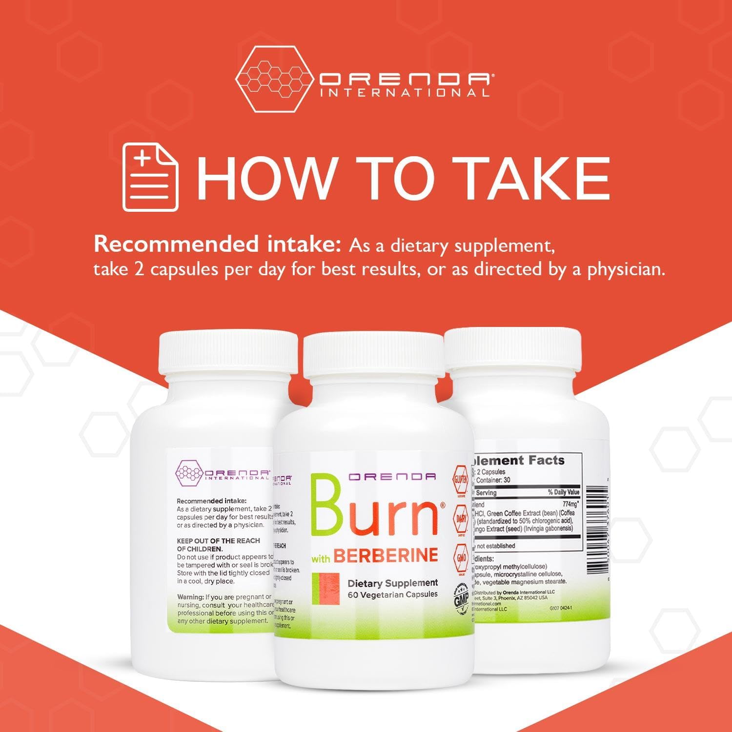 Orenda Burn Supplement - Berberine HCI, Green Coffee Extract, African Mango - Cardiovascular Support - 60 Capsules
