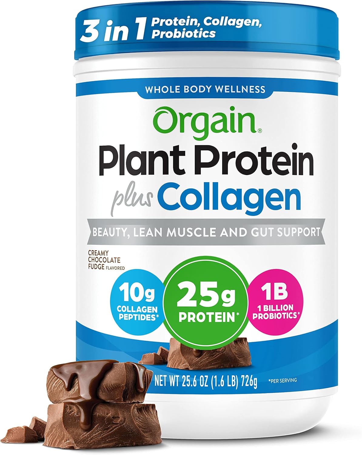 Orgain Creamy Chocolate Fudge Protein Powder with Collagen - 25g Protein, 10g Collagen Peptides, Probiotics - Hair, Skin, Nail, Joint & Gut Health - 1.6lb